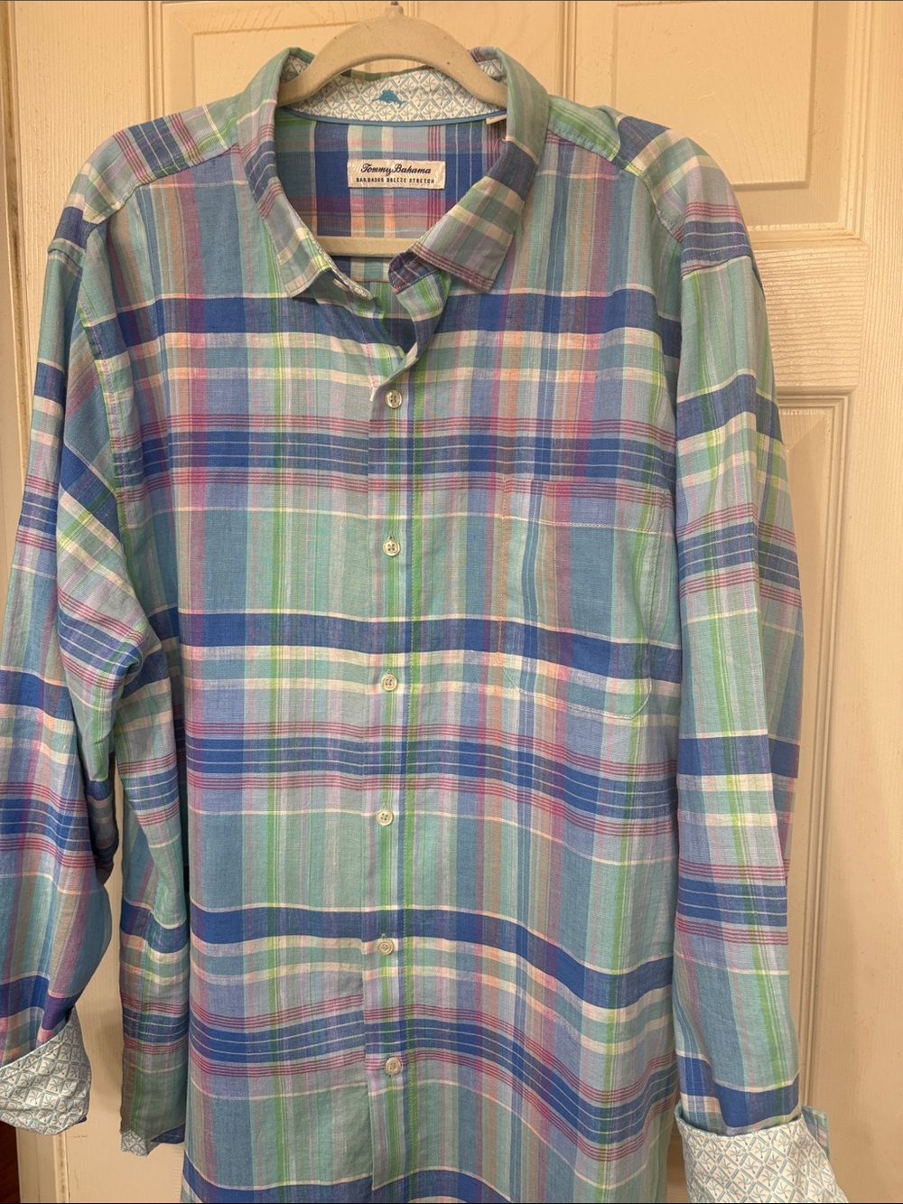 Tommy Bahama “Barbados Breeze Villa Check” stretch-linen shirt.